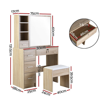 Artiss Dressing Table Stool Set Sliding Mirror Oak Diane 4