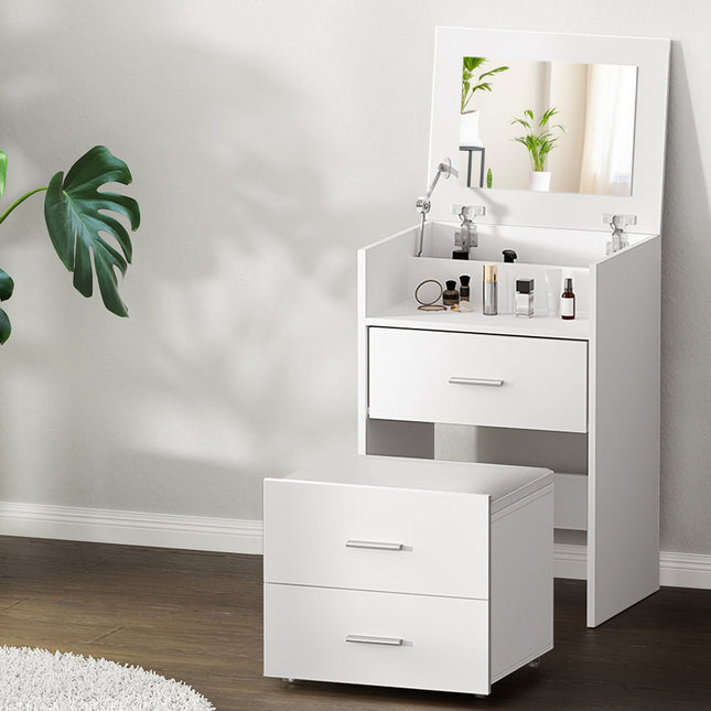 Artiss 2-in-1 Dressing Table Stool Set Bedside Table White