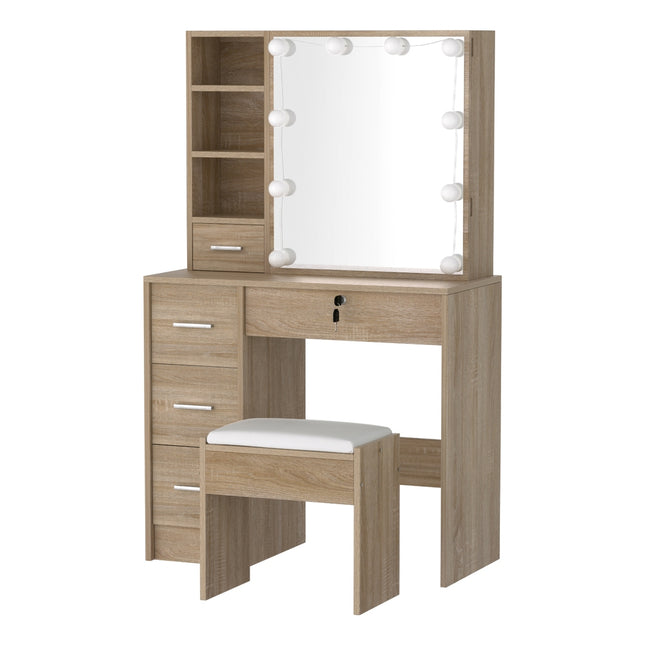 Artiss Dressing Table Set Stool 10 Led Bulbs Wood