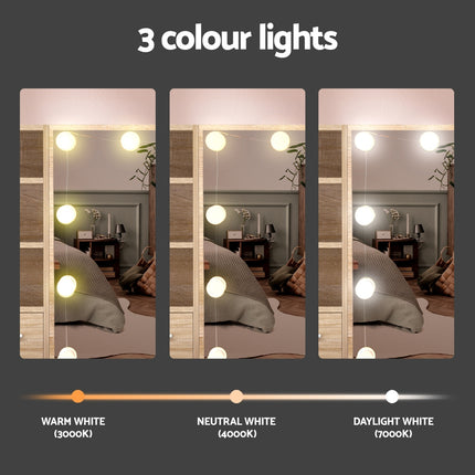 Artiss Dressing Table Set Stool 10 Led Bulbs Wood 4