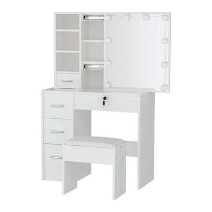 Artiss Dressing Table Set Stool 10 Led Bulbs White Dylan 4