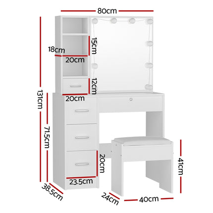 Artiss Dressing Table Set Stool 10 Led Bulbs White Dylan 3