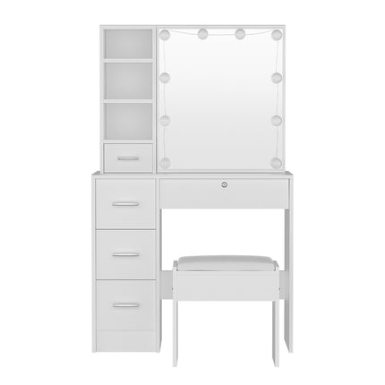 Artiss Dressing Table Set Stool 10 Led Bulbs White Dylan 5
