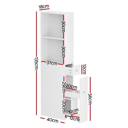 Artiss Bathroom Cabinet Storage Slim Organiser Drawer Toilet Corner 135cm White 3