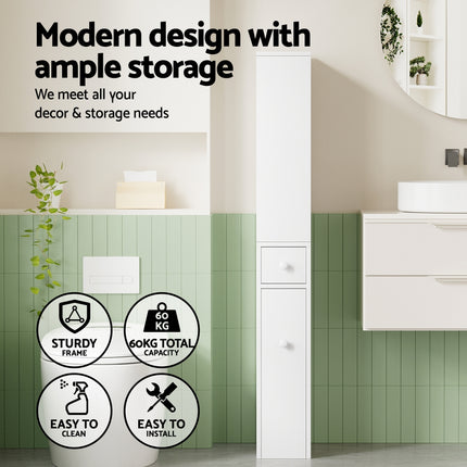 Artiss Bathroom Cabinet Storage Slim Organiser Drawer Toilet Corner 135cm White 5