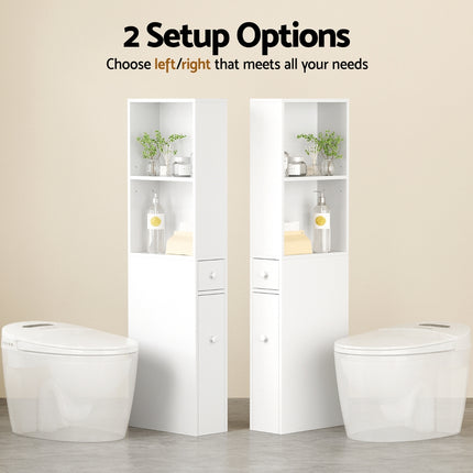 Artiss Bathroom Cabinet Storage Slim Organiser Drawer Toilet Corner 135cm White 7