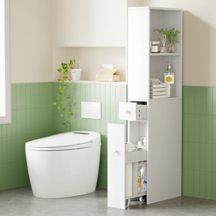 Artiss Bathroom Cabinet Storage Slim Organiser Drawer Toilet Corner 135cm White 8