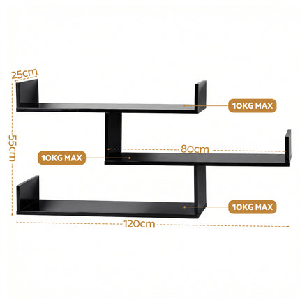 Artiss Floating Wall Shelf 3 Tier Black 2