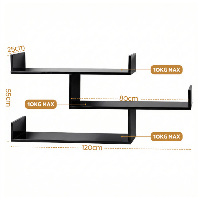 Artiss Floating Wall Shelf 3 Tier Black 2