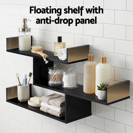 Artiss Floating Wall Shelf 3 Tier Black 4