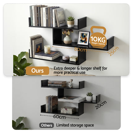 Artiss Floating Wall Shelf 3 Tier Black 5