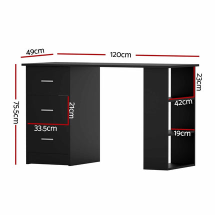 Artiss Computer Desk Drawer Shelf Cabinet Black 120CM 2