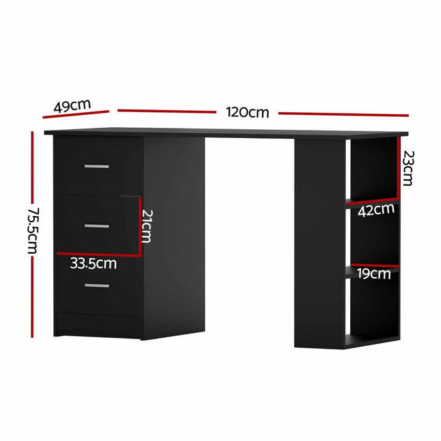 Artiss Computer Desk Drawer Shelf Cabinet Black 120CM 2