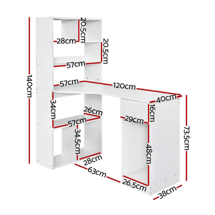 Artiss Computer Desk Bookshelf Drawer Cabinet White 120CM 2