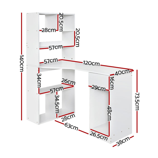 Artiss Computer Desk Bookshelf Drawer Cabinet White 120CM 2