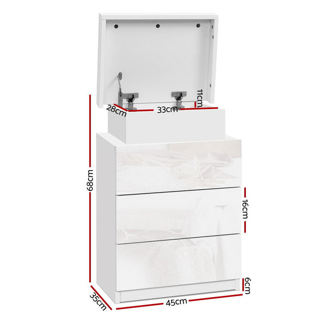 Artiss Bedside Table LED 3 Drawers - COLEY White