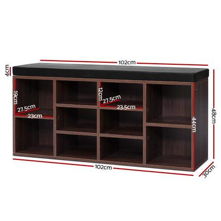Artiss Shoe Rack Cabinet Bench 10 Cubes - Walnut 2