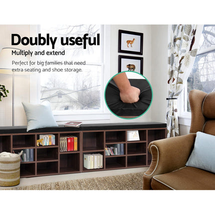 Artiss Shoe Rack Cabinet Bench 10 Cubes - Walnut 5