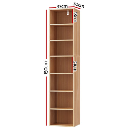 Artiss Bookshelf 7 Tiers MILO Pine 2