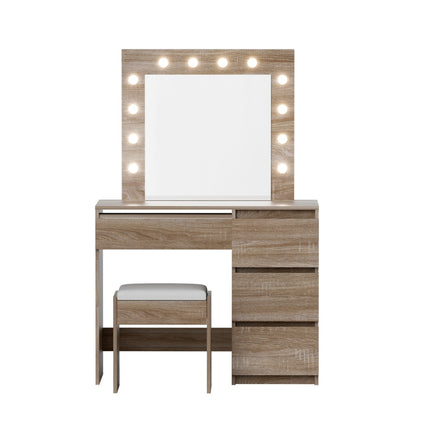 Artiss Dressing Table Set Stool 12 Led Bulbs Wood 4