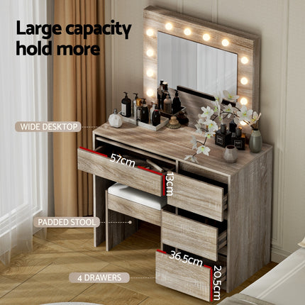Artiss Dressing Table Set Stool 12 Led Bulbs Wood 6