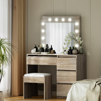 Artiss Dressing Table Set Stool 12 Led Bulbs Wood 8