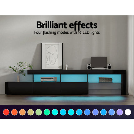 Artiss Entertainment Unit TV Cabinet LED 215cm Black Caya 6