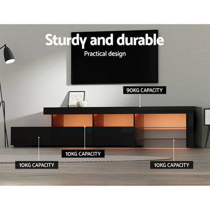 Artiss Entertainment Unit TV Cabinet LED 215cm Black Caya 8