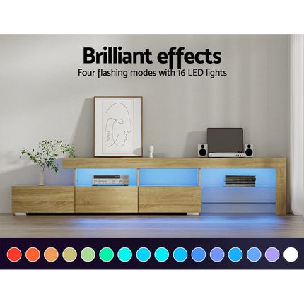 Artiss Entertainment Unit TV Cabinet LED 215cm Pine Caya 6