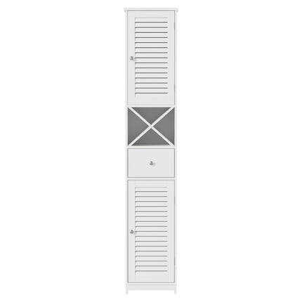 Artiss Bathroom Storage Cabinet 170cm Tall Slim Organiser Toilet Corner Adjustable Shelf Louver Door White 4