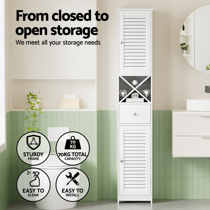 Artiss Bathroom Storage Cabinet 170cm Tall Slim Organiser Toilet Corner Adjustable Shelf Louver Door White 5