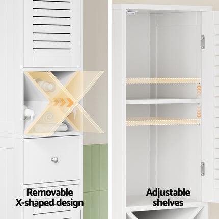 Artiss Bathroom Storage Cabinet 170cm Tall Slim Organiser Toilet Corner Adjustable Shelf Louver Door White 6