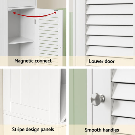 Artiss Bathroom Storage Cabinet 170cm Tall Slim Organiser Toilet Corner Adjustable Shelf Louver Door White 7