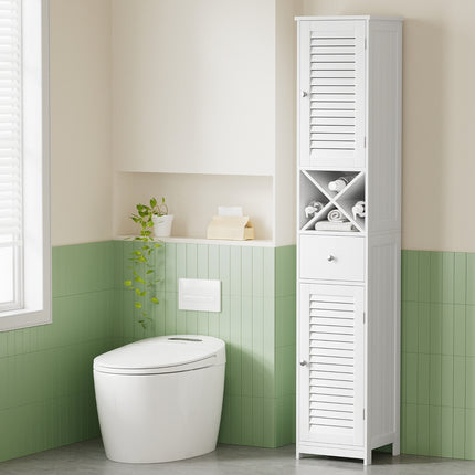 Artiss Bathroom Storage Cabinet 170cm Tall Slim Organiser Toilet Corner Adjustable Shelf Louver Door White 8