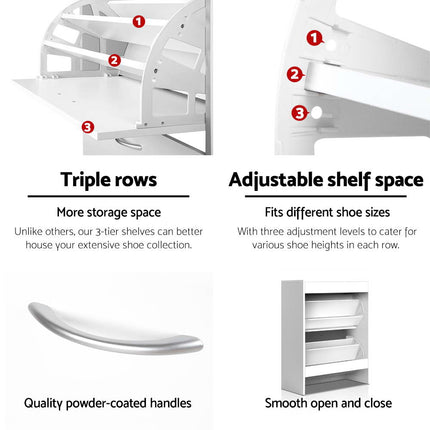 Artiss Shoe Rack Cabinet Adjustable Shelves 24 Pairs White Iris 4