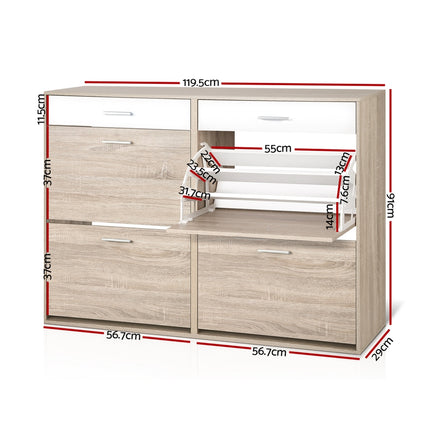 Artiss Shoe Rack Cabinet 36 Pairs Adjustable Shelves Pine Sara 4