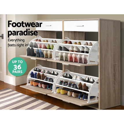 Artiss Shoe Rack Cabinet 36 Pairs Adjustable Shelves Pine Sara 6