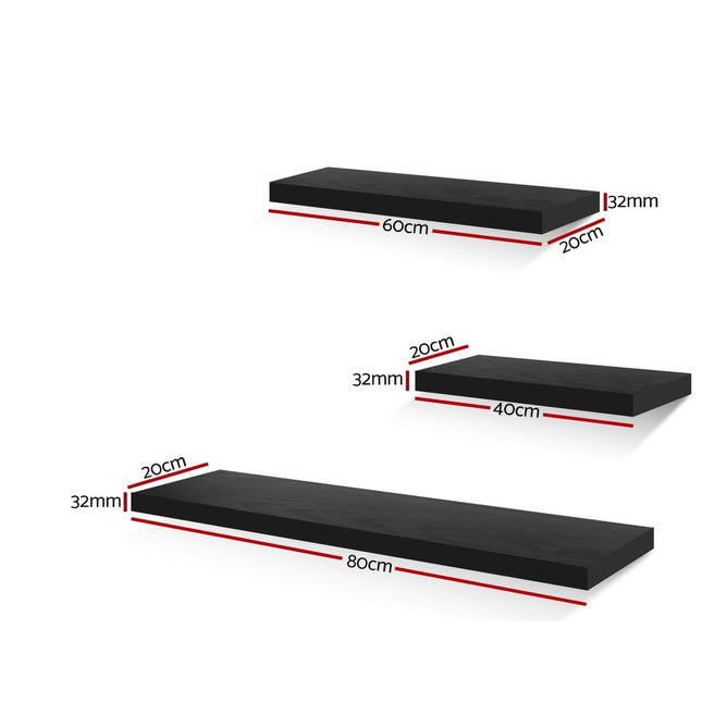 Artiss Floating Wall Shelf Set of 3 Black 2