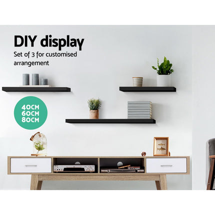 Artiss Floating Wall Shelf Set of 3 Black 3