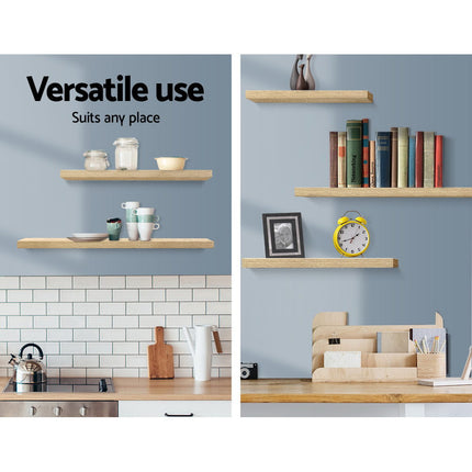 Artiss Floating Wall Shelf Set of 3 Oak 5