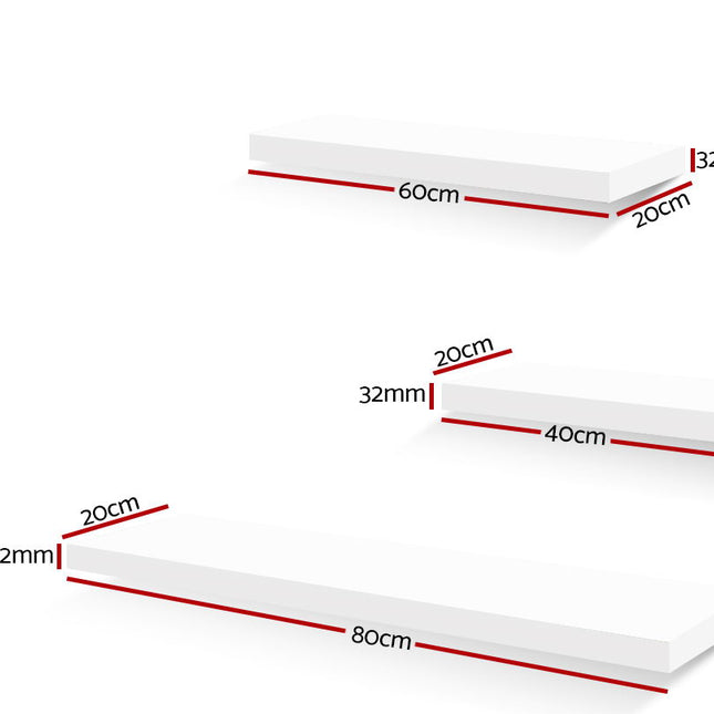 Artiss Floating Wall Shelf Set of 3 White 2