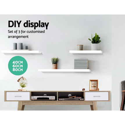 Artiss Floating Wall Shelf Set of 3 White 3