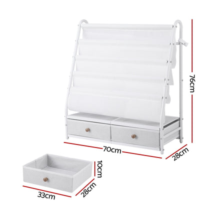 Keezi Kids Bookshelf Metal Storage Rack Toy Organiser Display Shelf Drawer White 3