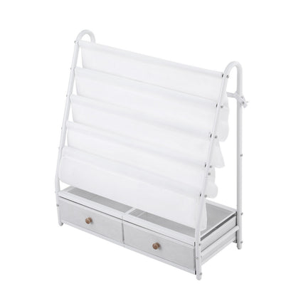 Keezi Kids Bookshelf Metal Storage Rack Toy Organiser Display Shelf Drawer White 4