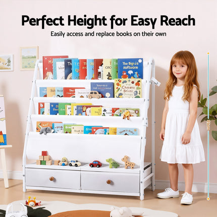 Keezi Kids Bookshelf Metal Storage Rack Toy Organiser Display Shelf Drawer White 5