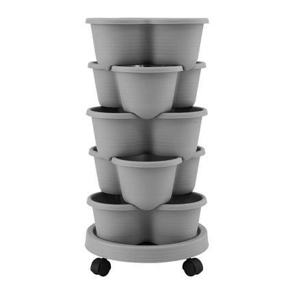 Green Fingers 5 Tier Vertical Garden Planter, Stackable Planters with 4 Wheels, Grey, Raised Garden Bed, Garden Tower Indoor Outdoor, Auto Drainage System, for Strawberries, Herbs, Flower, Vegetables 3
