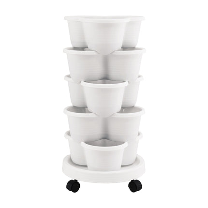 Green Fingers 5 Tier Vertical Garden Planter, Stackable Planters with Wheels, White, Garden Bed, Garden Tower Indoor Outdoor, Auto Drainage System, for Strawberries, Herbs, Flowers, Vegetables 3