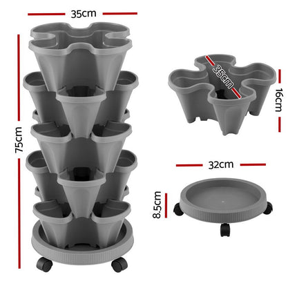 Green Fingers Raised Garden Bed 5 Tier Vertical Garden Grey Strawberry Stackable Planters Herbs Petunias 2