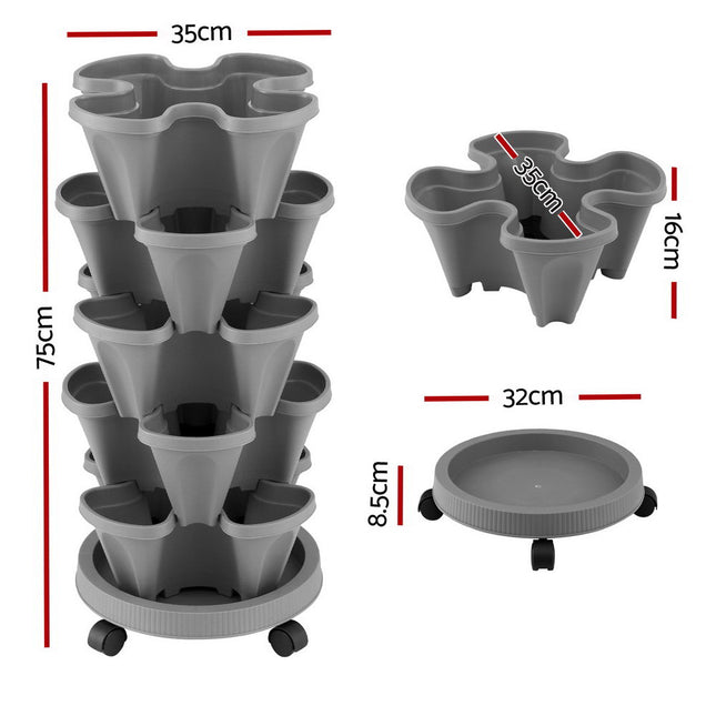 Green Fingers Raised Garden Bed 5 Tier Vertical Garden Grey Strawberry Stackable Planters Herbs Petunias 2