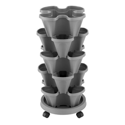 Green Fingers Raised Garden Bed 5 Tier Vertical Garden Grey Strawberry Stackable Planters Herbs Petunias 3